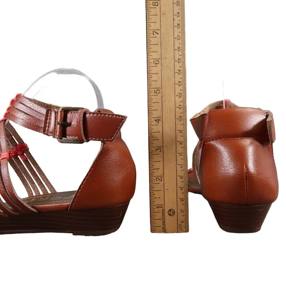 Report Shoes Womens 9.5 Sandals Fashion Leather Casual Strappy Brown Wedge Boho